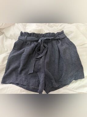 Fifteen Twenty High-Waist Paperbag Shorts with Tie - Navy